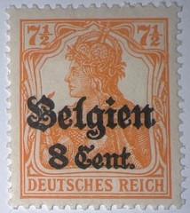 Travelstamps: Germany Offices in Belgium Stamps, 8c on 7 1/2pf, OP MOGH Wmk