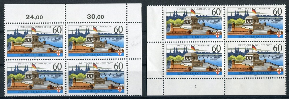 Bundle No. 1583 x+y Corner Block Plate Mint Never Hinged VB Fluorescent