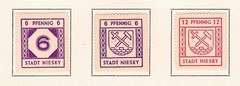 Niesky – 1945 Mi. 8-10, Numeral & City Crest issues, yellowish paper, MH