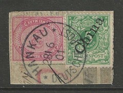Germany 1901 offices in China 2 M forerunner & 5 Pf. stamp on piece used HANKAU