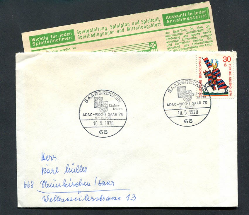 Germany – BRD : Cover with fancy cancels (10.5.1970) – Saarbrücken – used