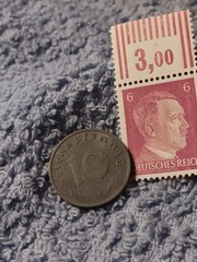1940 German 10 Pfenning ~ km#101 , WW2 Germany ~ + 6pf. Stamp, Has Flaws