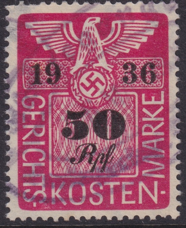 Stamp Germany Poland Revenue WWII Court Document Fee 1936 50 RPF Used