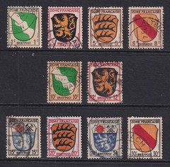 GERMANY 1945-46 French Zone Arms set of 10 SG F1-F10 Used (CV £98)