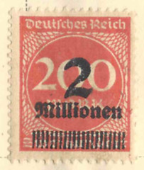 Rare Weimar German Reich 1923 Stamp 2 Millionen Overprint 200 Mark Red Inflation