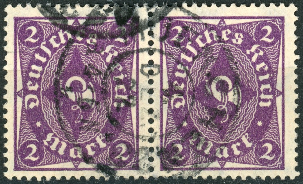 Germany 1922 #185 2m blue violet, post horn, wmk 126 network, pair, used