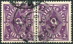 Germany 1922 #185 2m blue violet, post horn, wmk 126 network, pair, used