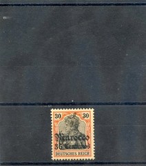 GERMAN OFFICES MOROCCO Sc 38(MI 39)*F-VF LH 1908 35c/30pf RED ORANGE & BLACK $35