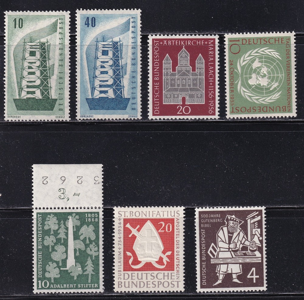 MATT’S STAMPS GERMANY #723-724, 735-736, 747-749 ISSUES OF 1954-56, MNH CV$24