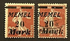 Travelstamps- MEMEL TERRITORY Mi 109 – 1922 German Reich OP 20m/20c Used & MNG