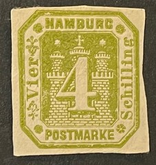 Travelstamps: Germany Hamburg Stamps 4 Shilling Imperf Coat of Arms Mint MH