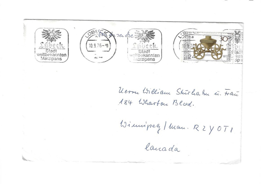 GERMANY 1976 Cover sent from Lubeck to Canada – Slogan Cancel