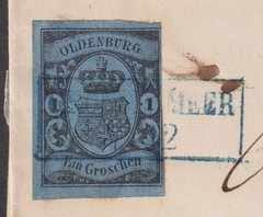 Oldenburg 1Gr franked folded cover GROSSENMEER in Box in bleu