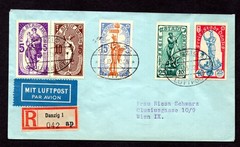 GERMANY DANZIG 1937 WELFARE SET OF 5 ON FDC REGISTERED AIRMAIL DANZIG TO VIENNA