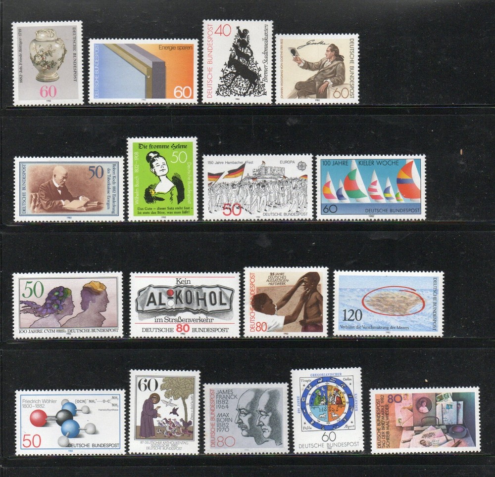 GERMANY – 1982 – COMMEMORATIVE ISSUES – 17 DIFFERENT STAMPS – MNH