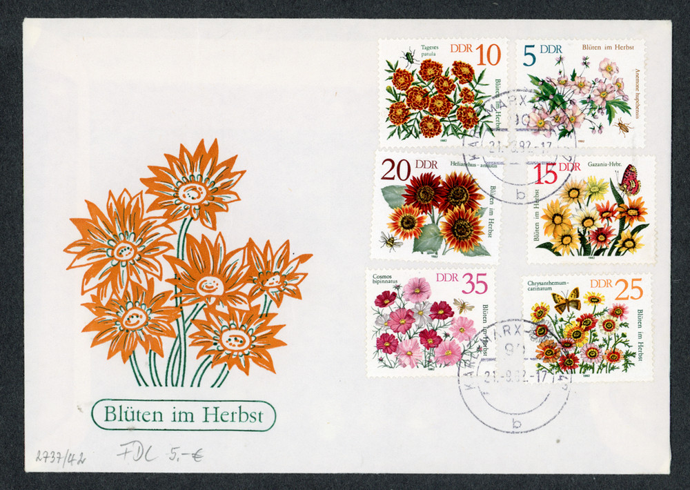 DDR 1982 First Day Cover Karl-Marx-Stadt Blüten im Herbst Scott #2295 2296 2297