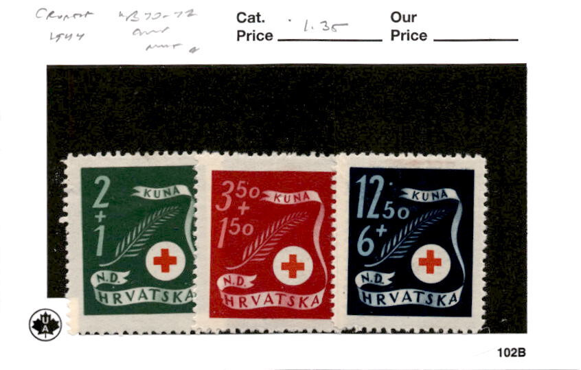 Croatia, Postage Stamp, #B70-B72 Mint Hinged, 1944 WWII German State (AE)