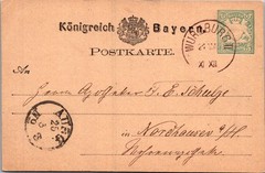 GERMANY 1878 BAYERN POSTAL HISTORY STATIONERY POSTCARD ADDR CANC WURZBURG