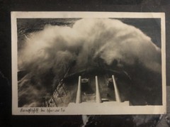 1944 Sassnitz Germany Feldpost RPPC Battleship at Sea Postcard Kriegsmarine
