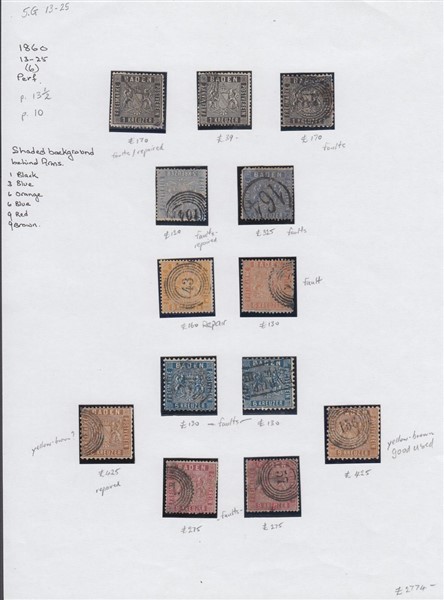 GERMANY STATE BADEN 1860/62 ISSUES (x13) USED (ID:455/R66719)