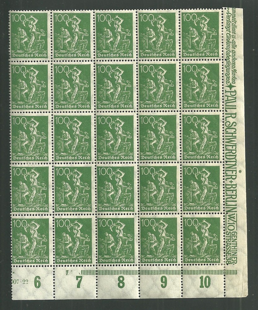 Germany Scott #146 Block of 25 Mint Hinged Postage Stamps Deutsches Reich