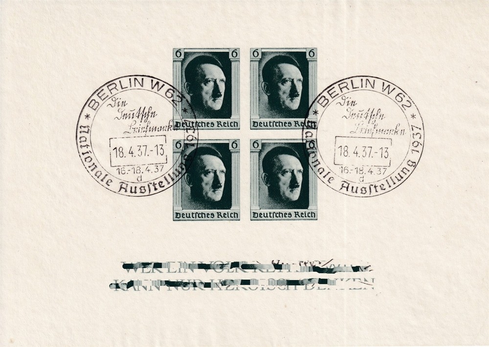 Stamp Germany Mi 647 Sc B103 1937 Sheet 3rd Reich Berlin Hitler Imperf Used