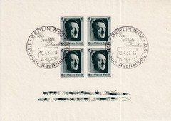 Stamp Germany Mi 647 Sc B103 1937 Sheet 3rd Reich Berlin Hitler Imperf Used