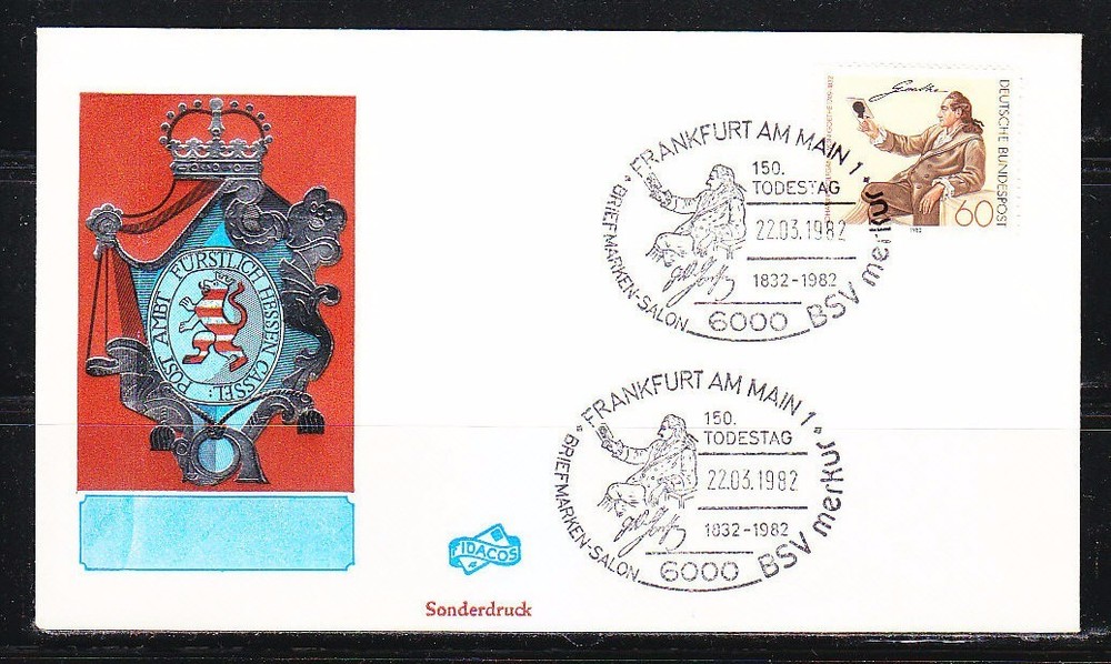 Germany 1982 cover Goethe & 150 todestag Briefmarken Salon BSV Merkur 02 Writer