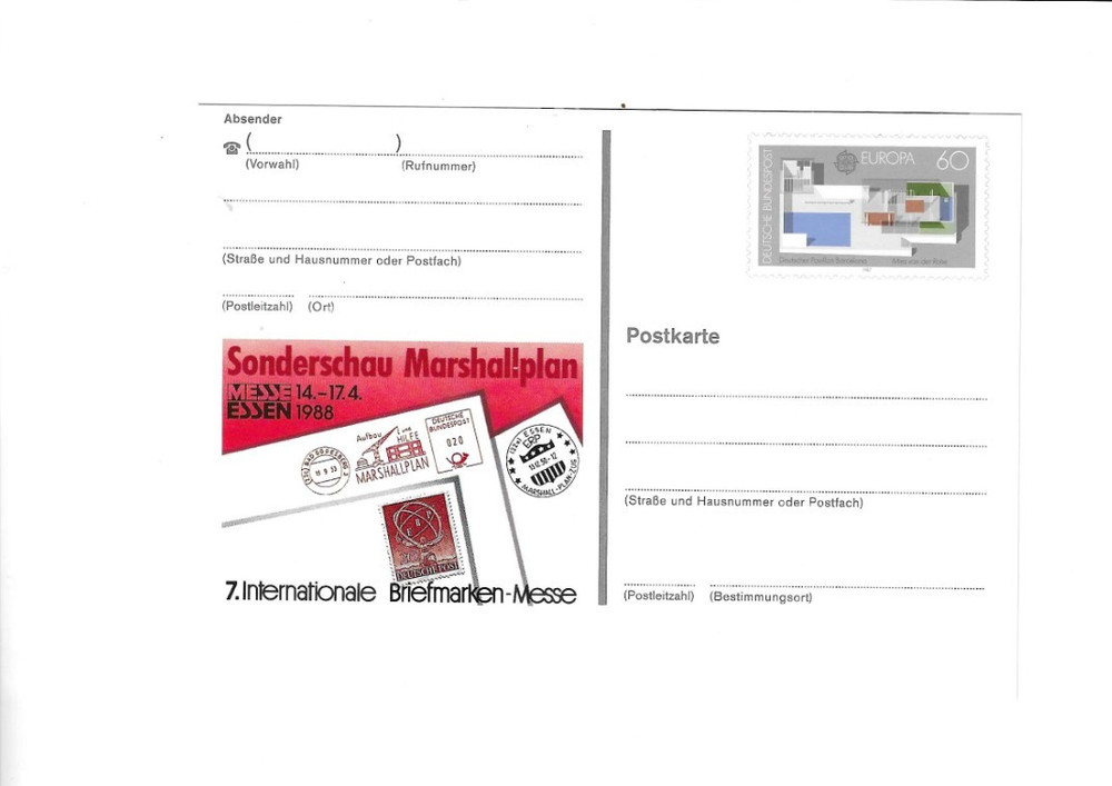 GERMANY Mint Post Card PSo16 – 1988 Internationale Briefmarken-Messe
