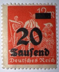 Travelstamps: 1923 Germany Stamps 20 Saufend on 12M, OP, MOGNH Never Hinged