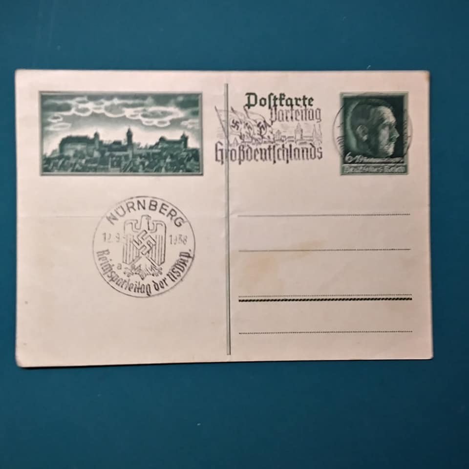 German THIRD REICH post card / with stamp 1938 Nurnberg WW2 World War II