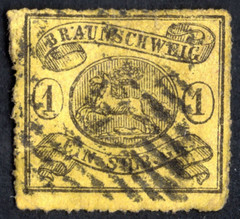 GERMANY BRUNSWICK 1864 SCOTT # 15 M. # 11B CERTIFIED SISMONDO