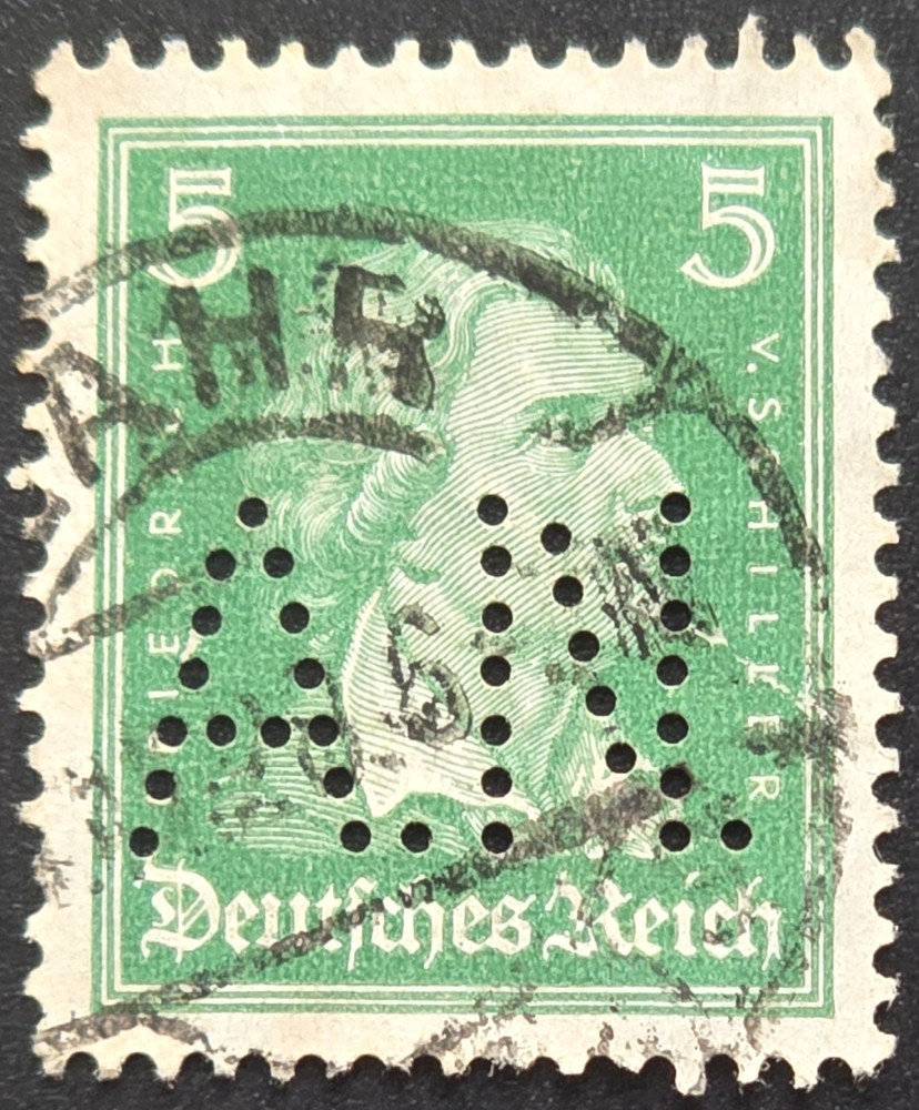 Germany – 1926 Scott #360 – Friedrich Schiller 5 Pfennig – „A.N.“ PERFIN – Stamp