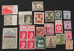 Lot of 22 German Hitler + Swastika Stamps & Paper Items Third Reich WWII Era