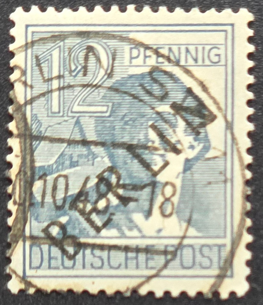 Germany 12 Pfennig Worker Definitive Blue Used Stamp Deutsche Post