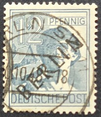 Germany 12 Pfennig Worker Definitive Blue Used Stamp Deutsche Post