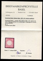 Deutsches Reich 1872, Small Eagle, 3 kr. carmine, Michel 9, MNH