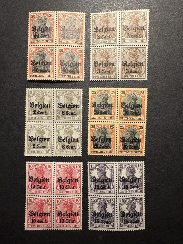 EBS German WWll Occupied Belgium 6 Blocks 24 Stamp Overprinted MNH Free Shipping