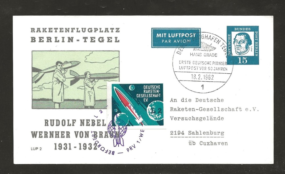 1962 GERMANY rocket mail card – DRG, NEBEL, VON BRAUN – EZ 47C2