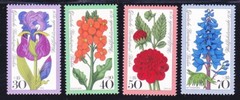 Germany Berlin 9NB128-31 MNH 1976 Flowers Iris Wallflower Dahlia & Larkspur Set