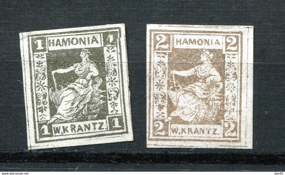 Germany 1863 Local Post Hamburg Imperf Mint Mi 8/10 on white paper 11843