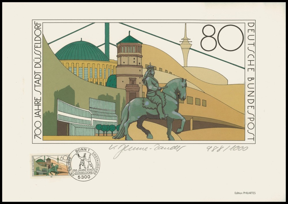 ART-EDITION 1988 GERMANY 1369 DÜSSELDORF 700 JAHRE STADT – HAND-SIGNED !!