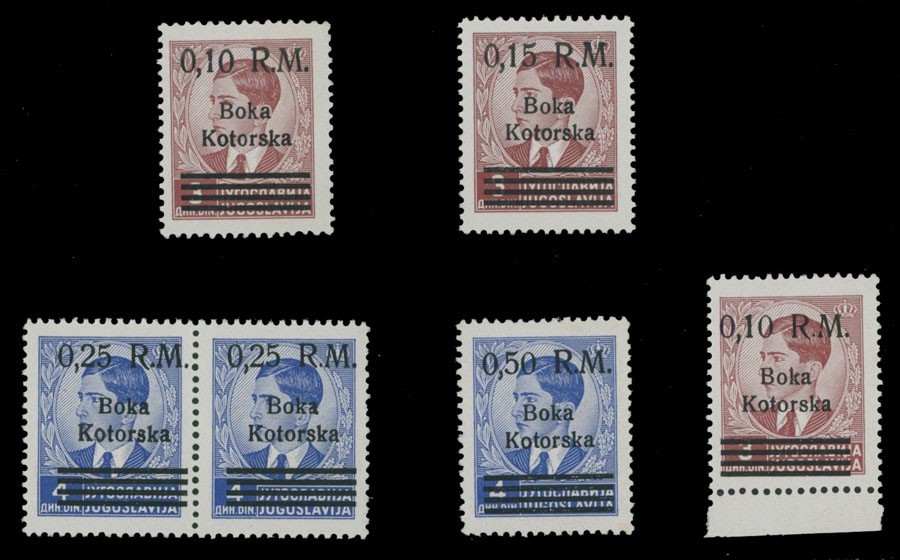 1944, GERMAN OCCUPATION OF KOTOR, 2ND SET WITH VARIETIES, NH, MI.#7-10 var