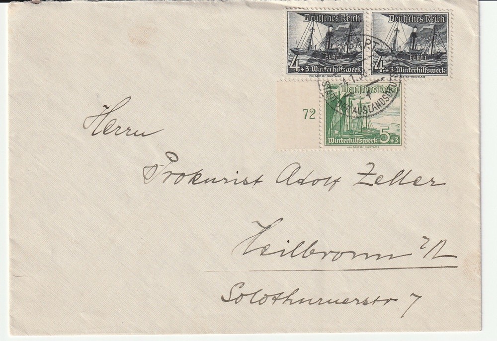 1938 GERMAN DEUTCHES REICH COVER ENVELOPE BEARING 3 VON AXSTER SHIP STAMPS