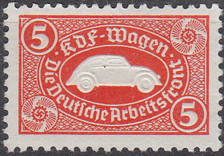 Stamp Germany Revenue WWII 3rd Reich VW Emblem War Era KDF Volkswagen Red MNG