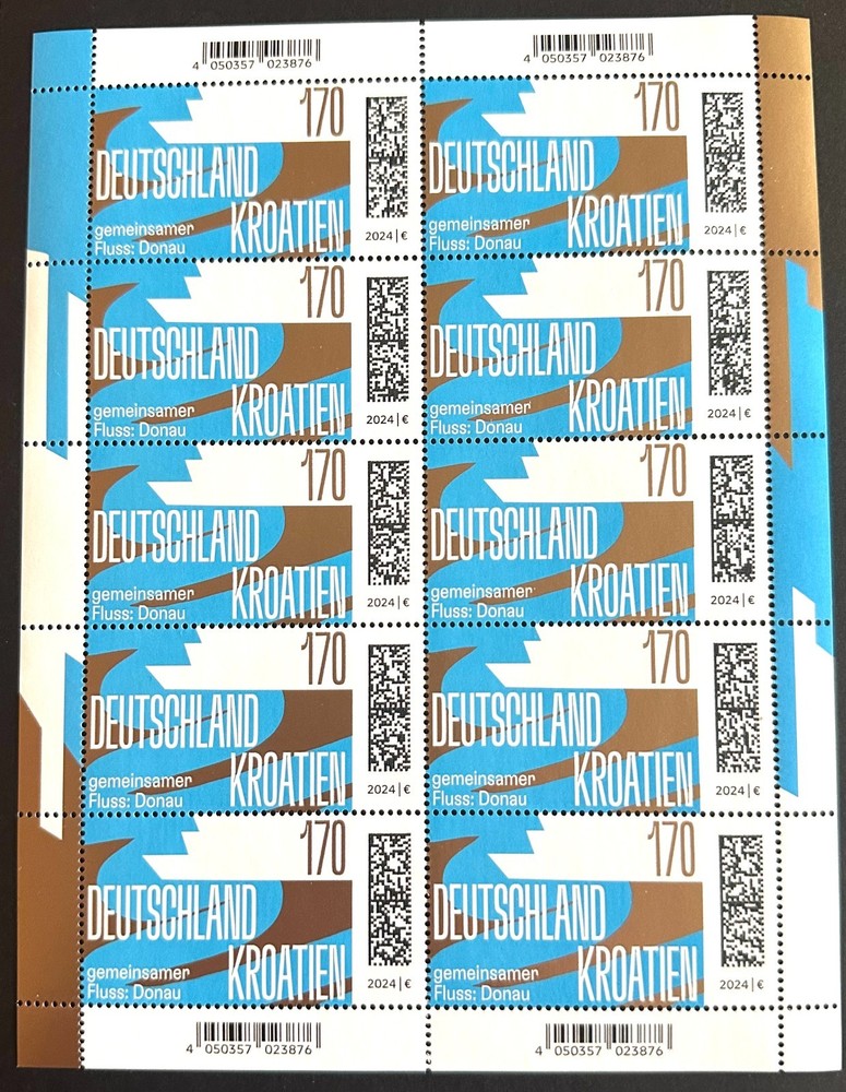 FRG 2024 SHEET OF TEN 10x €1.70 GERMANY CROATIA DANUBE MiNr. 3858 SHEET MNH!