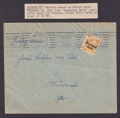 Germany 1920 DR ovpt. 10pf on single franked cover with Munich machine cancel