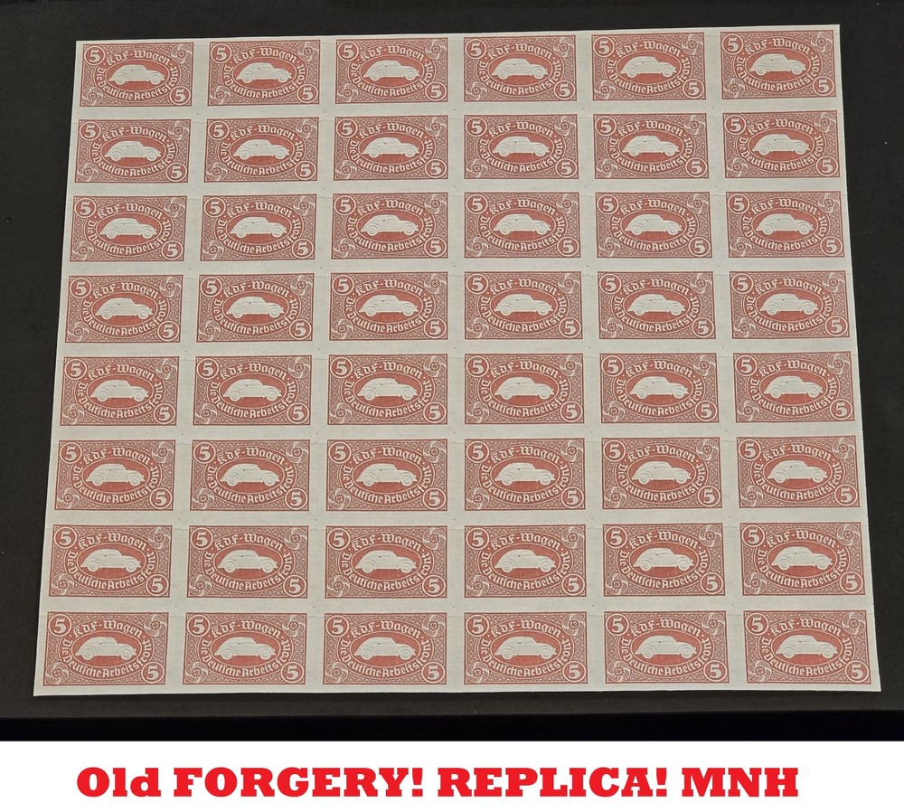 VW VOLKSWAGEN BUG BEETLE FULL SHEET MNH FORGERY REPLICA WWII WW2 German stamps