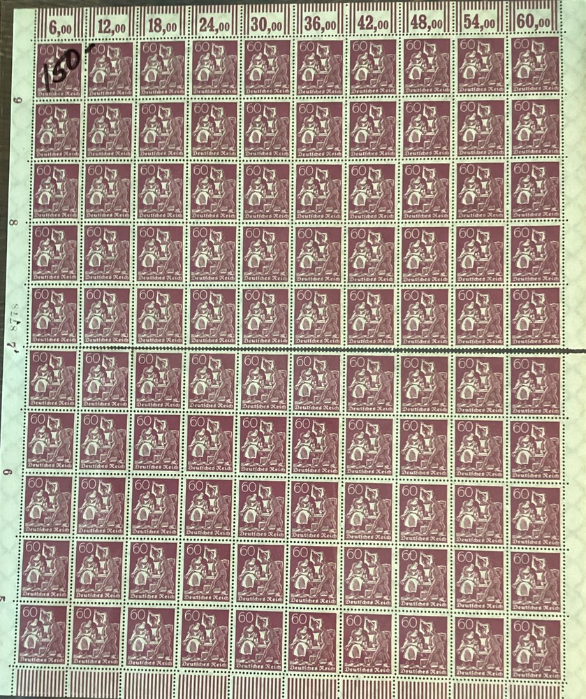 Germany Third Reich 60pf Worker Full Sheet MNH OG Deutsche Reich Arbeiter WWII
