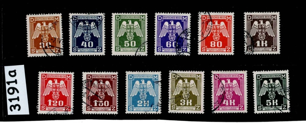 Stamp set WWII 1943 Sc 013-024 officials BaM Germany occupation BaM #3191a